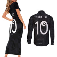 Custom New Zealand Rugby Couples Matching Short Sleeve Bodycon Dress and Long Sleeve Button Shirt All Silver Ferns Blacks