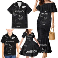 Custom New Zealand Rugby Family Matching Mermaid Dress and Hawaiian Shirt All Silver Ferns Blacks