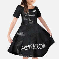 Custom New Zealand Rugby Family Matching Off The Shoulder Long Sleeve Dress and Hawaiian Shirt All Silver Ferns Blacks