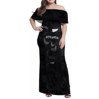 Custom New Zealand Rugby Family Matching Off Shoulder Maxi Dress and Hawaiian Shirt All Silver Ferns Blacks
