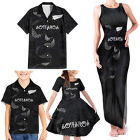 Custom New Zealand Rugby Family Matching Tank Maxi Dress and Hawaiian Shirt All Silver Ferns Blacks