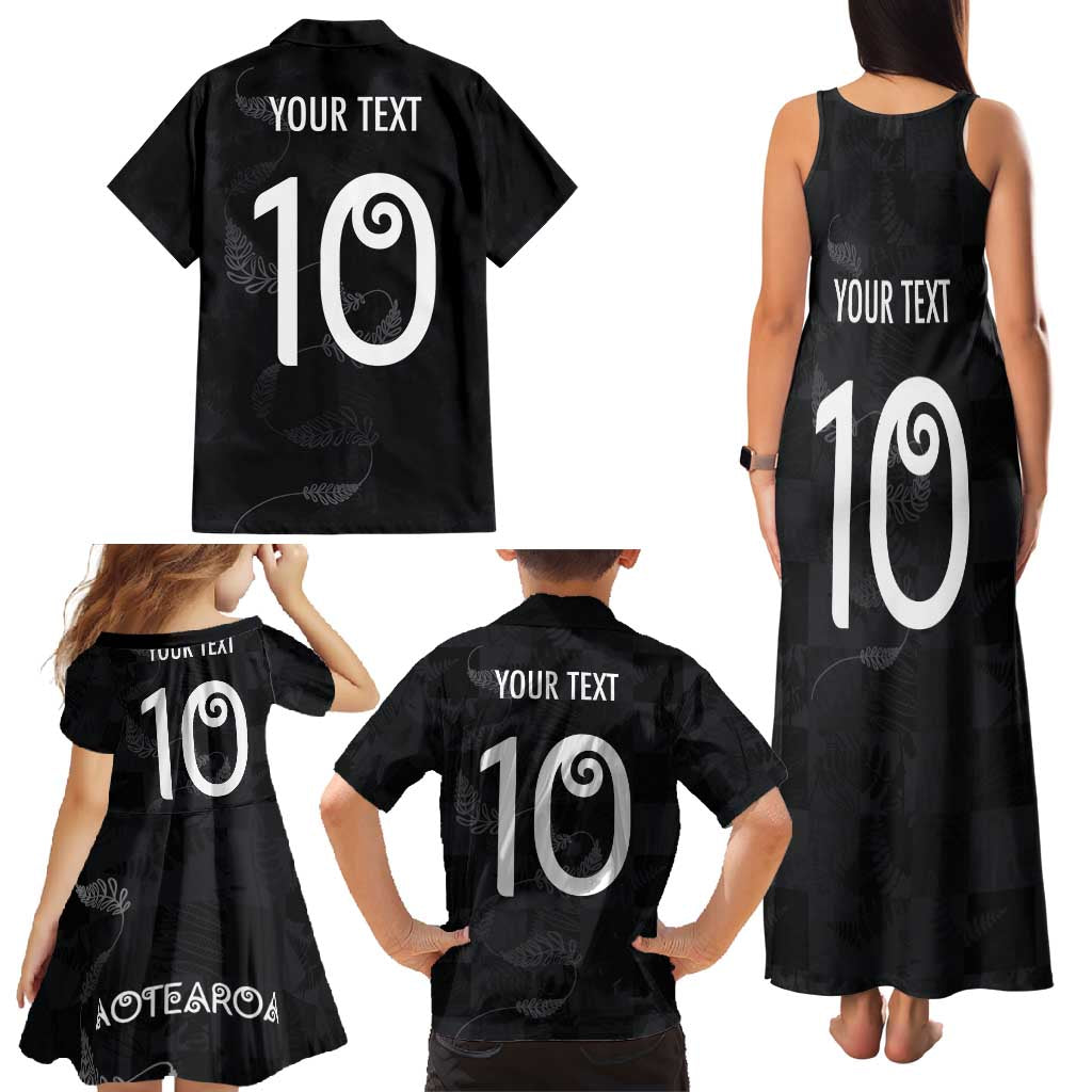 Custom New Zealand Rugby Family Matching Tank Maxi Dress and Hawaiian Shirt All Silver Ferns Blacks