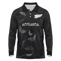 Custom New Zealand Rugby Long Sleeve Polo Shirt All Silver Ferns Blacks