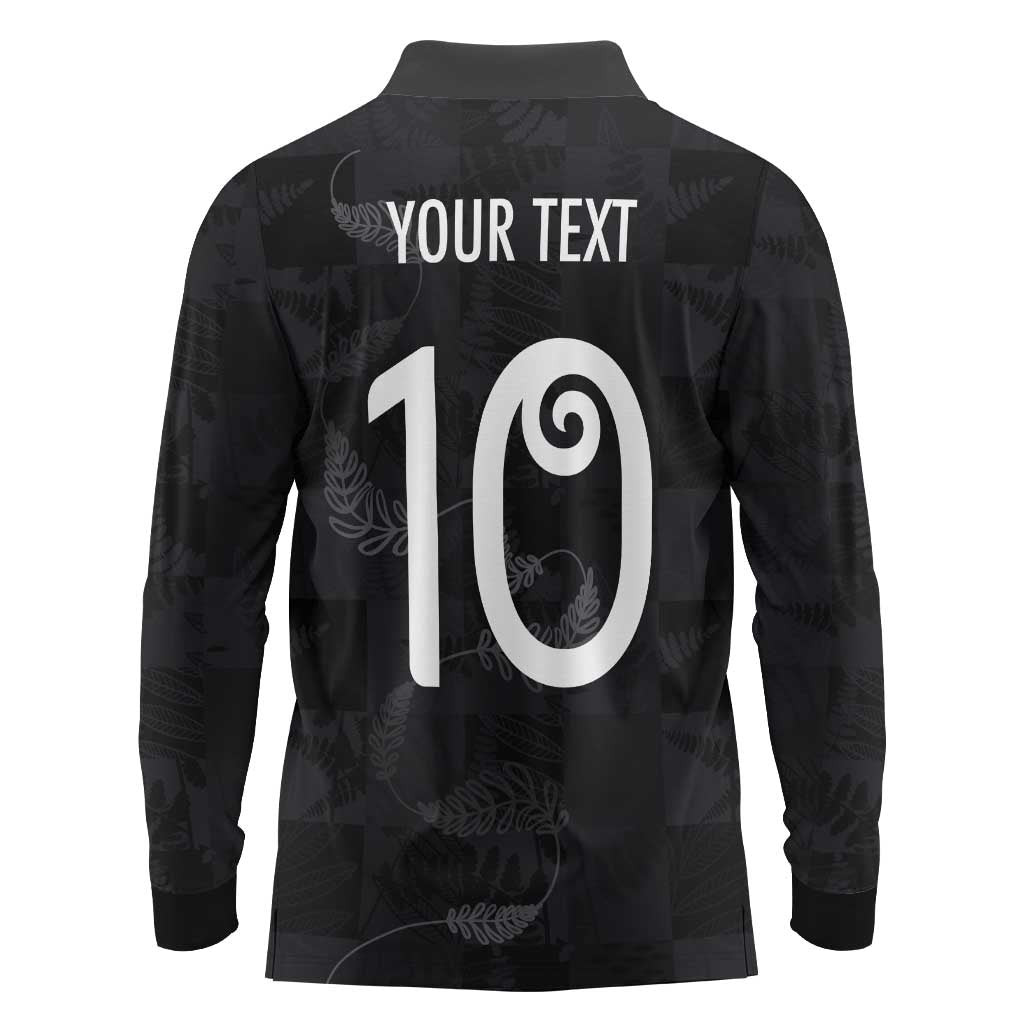 Custom New Zealand Rugby Long Sleeve Polo Shirt All Silver Ferns Blacks