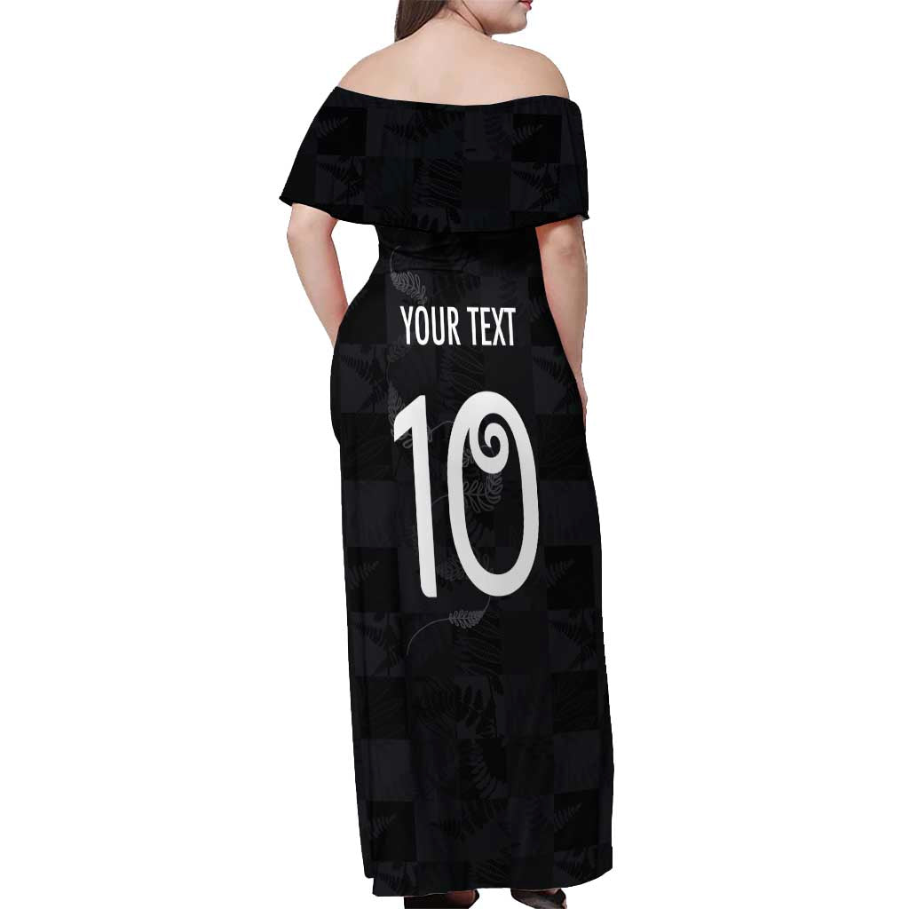 Custom New Zealand Rugby Off Shoulder Maxi Dress All Silver Ferns Blacks