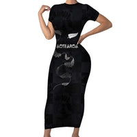 Custom New Zealand Rugby Short Sleeve Bodycon Dress All Silver Ferns Blacks