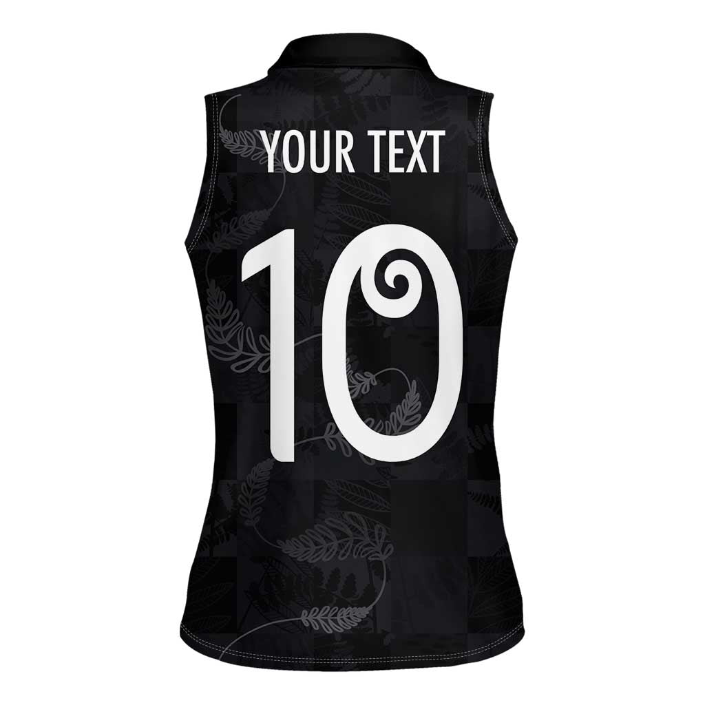 Custom New Zealand Rugby Women Sleeveless Polo Shirt All Silver Ferns Blacks