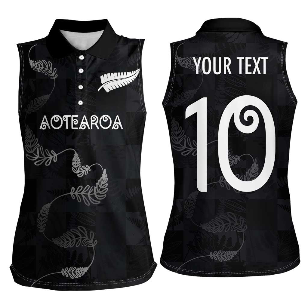 Custom New Zealand Rugby Women Sleeveless Polo Shirt All Silver Ferns Blacks