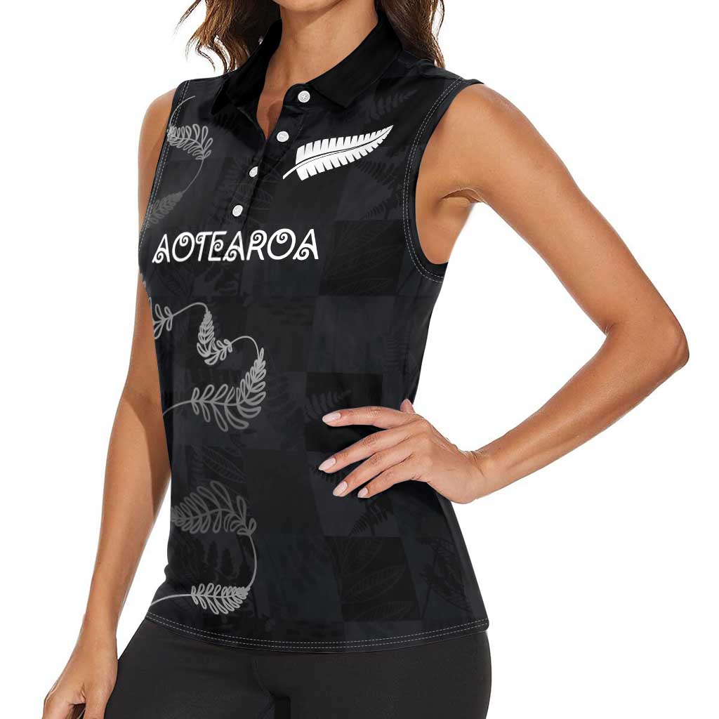 Custom New Zealand Rugby Women Sleeveless Polo Shirt All Silver Ferns Blacks