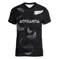 Custom New Zealand Rugby Women V-Neck T-Shirt All Silver Ferns Blacks