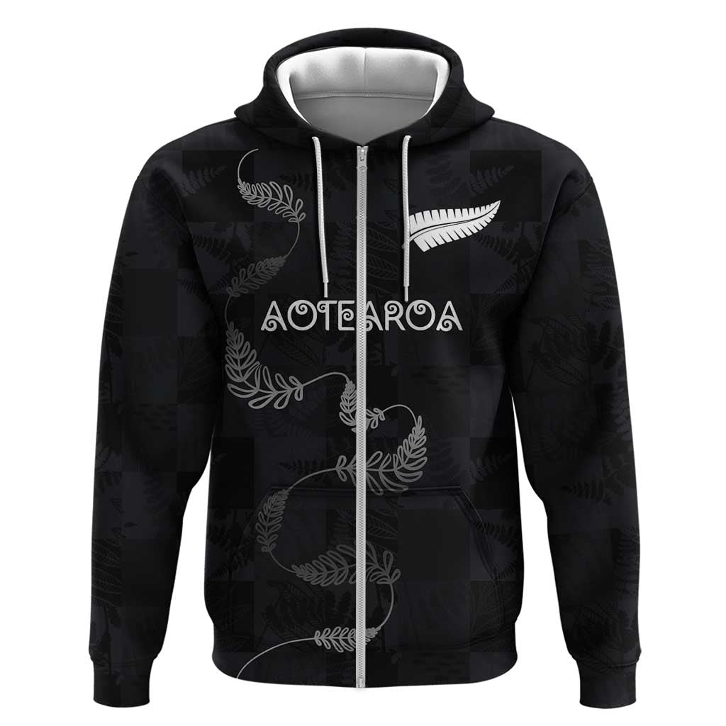 Custom New Zealand Rugby Zip Hoodie All Silver Ferns Blacks