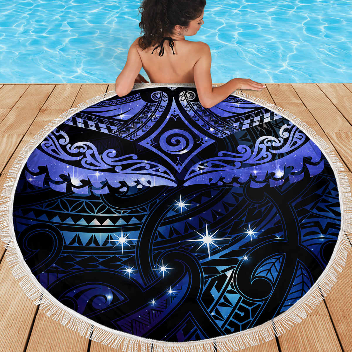 New Zealand Matariki Beach Blanket Maori Pattern and Matariki Sky Night