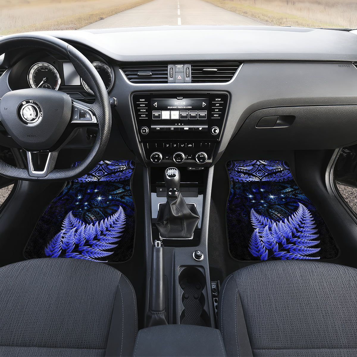 New Zealand Matariki Car Mats Maori Pattern and Matariki Sky Night LT03 Set 2pcs - Front Blue - Polynesian Pride