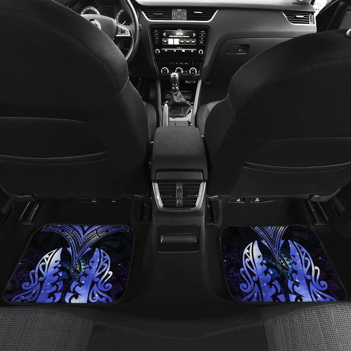 New Zealand Matariki Car Mats Maori Pattern and Matariki Sky Night LT03 Set 2pcs - Back Blue - Polynesian Pride