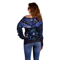New Zealand Matariki Off Shoulder Sweater Maori Pattern and Matariki Sky Night