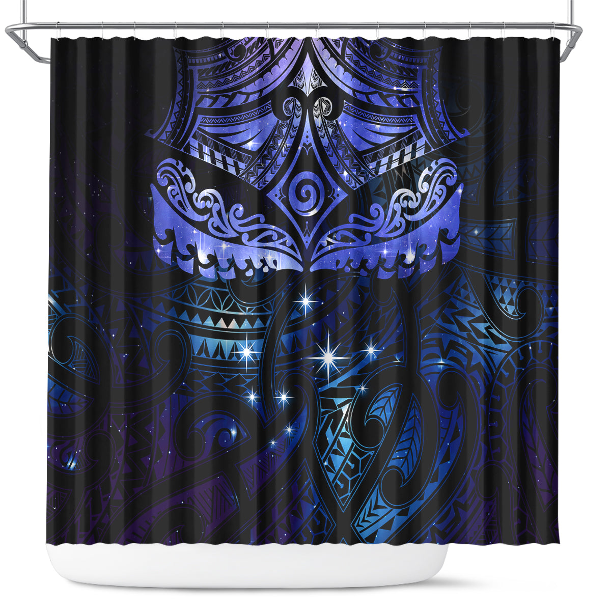 New Zealand Matariki Shower Curtain Maori Pattern and Matariki Sky Night