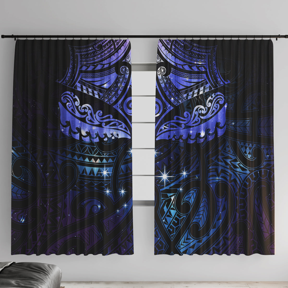 New Zealand Matariki Window Curtain Maori Pattern and Matariki Sky Night