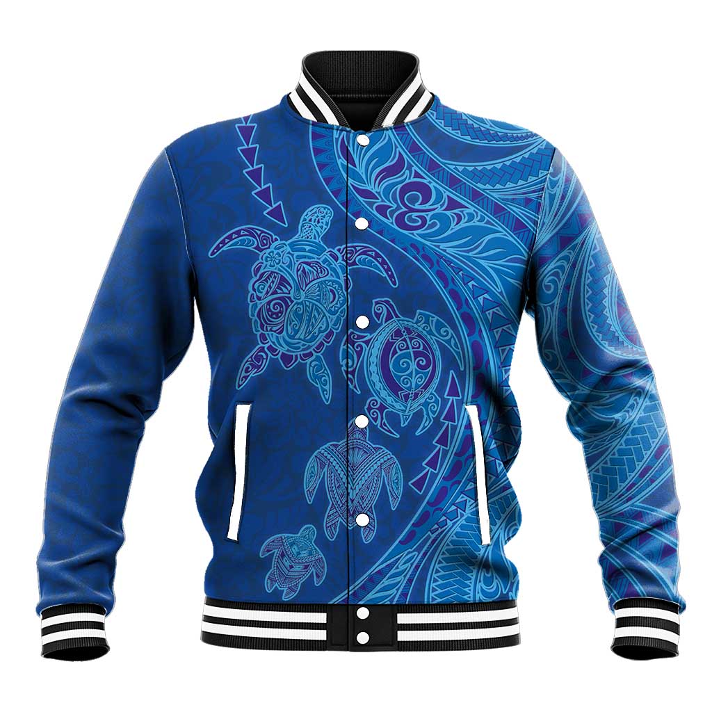 Hawaiian Turtles and Polynesian Art Tattoo Baseball Jacket Ocean Abyss LT03 Unisex Blue - Polynesian Pride