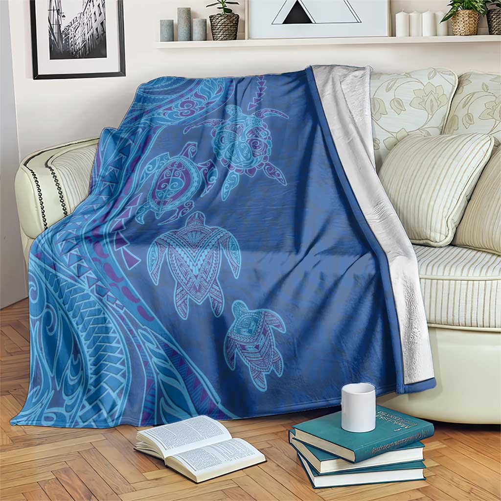 Hawaiian Turtles and Polynesian Art Tattoo Blanket Ocean Abyss LT03 Blue - Polynesian Pride