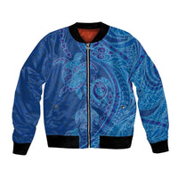 Hawaiian Turtles and Polynesian Art Tattoo Bomber Jacket Ocean Abyss LT03 Unisex Blue - Polynesian Pride