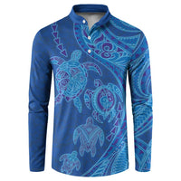 Hawaiian Turtles and Polynesian Art Tattoo Button Sweatshirt Ocean Abyss LT03 Blue - Polynesian Pride