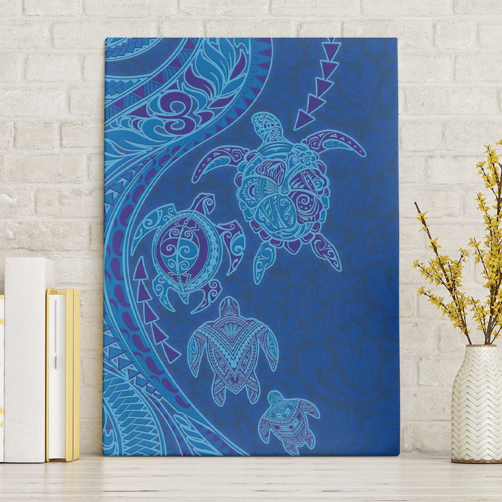 Hawaiian Turtles and Polynesian Art Tattoo Canvas Wall Art Ocean Abyss LT03 Without Frame Blue - Polynesian Pride
