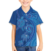 Hawaiian Turtles and Polynesian Art Tattoo Family Matching Long Sleeve Bodycon Dress and Hawaiian Shirt Ocean Abyss