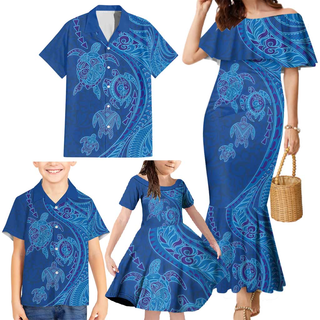 Hawaiian Turtles and Polynesian Art Tattoo Family Matching Mermaid Dress and Hawaiian Shirt Ocean Abyss LT03 - Polynesian Pride