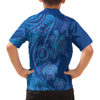 Hawaiian Turtles and Polynesian Art Tattoo Family Matching Off The Shoulder Long Sleeve Dress and Hawaiian Shirt Ocean Abyss