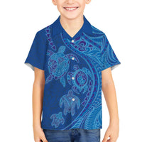 Hawaiian Turtles and Polynesian Art Tattoo Family Matching Off The Shoulder Long Sleeve Dress and Hawaiian Shirt Ocean Abyss