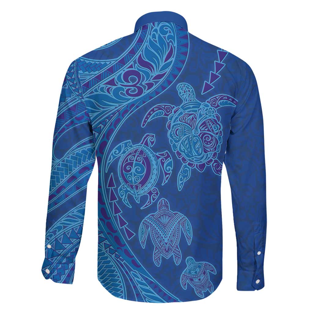 Hawaiian Turtles and Polynesian Art Tattoo Family Matching Off Shoulder Maxi Dress and Hawaiian Shirt Ocean Abyss