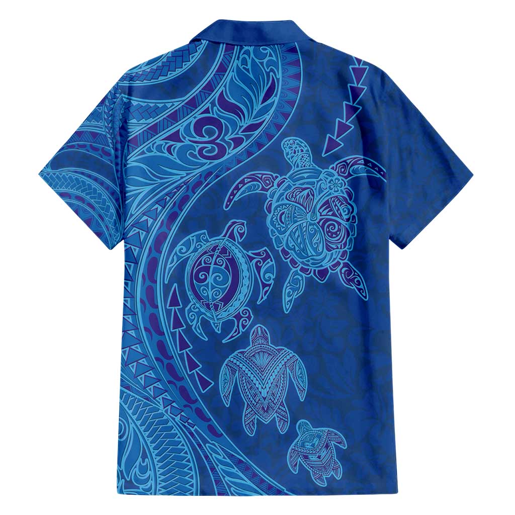 Hawaiian Turtles and Polynesian Art Tattoo Family Matching Short Sleeve Bodycon Dress and Hawaiian Shirt Ocean Abyss