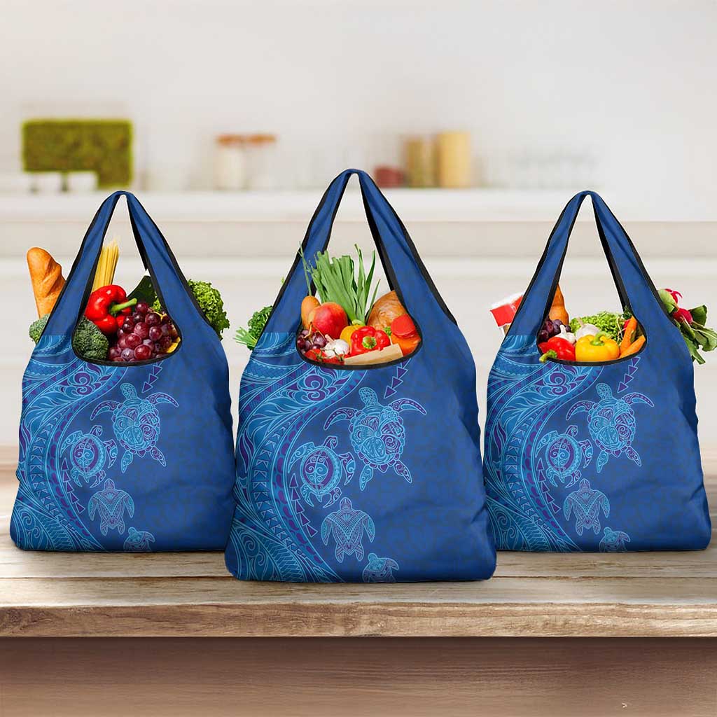 Hawaiian Turtles and Polynesian Art Tattoo Grocery Bag Ocean Abyss LT03 3-pack One Size Blue - Polynesian Pride