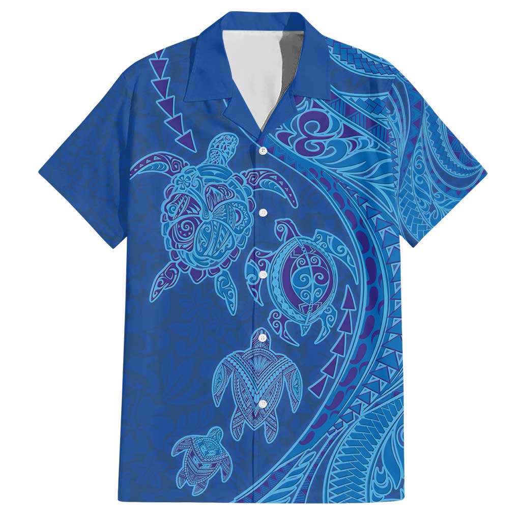 Hawaiian Turtles and Polynesian Art Tattoo Hawaiian Shirt Ocean Abyss LT03 Blue - Polynesian Pride