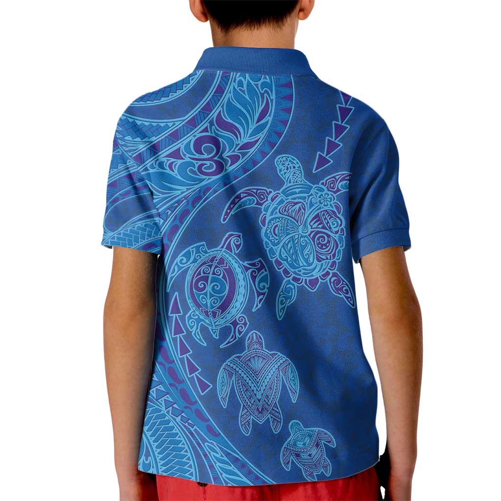 Hawaiian Turtles and Polynesian Art Tattoo Kid Polo Shirt Ocean Abyss