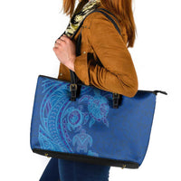 Hawaiian Turtles and Polynesian Art Tattoo Leather Tote Bag Ocean Abyss