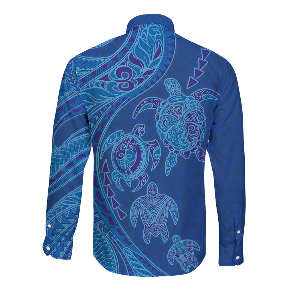 Hawaiian Turtles and Polynesian Art Tattoo Long Sleeve Button Shirt Ocean Abyss LT03 - Polynesian Pride