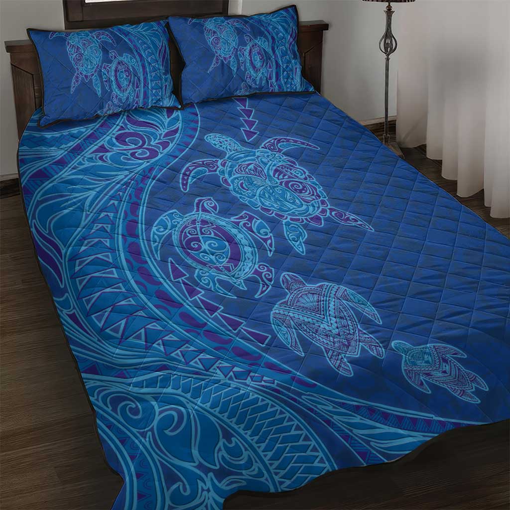 Hawaiian Turtles and Polynesian Art Tattoo Quilt Bed Set Ocean Abyss