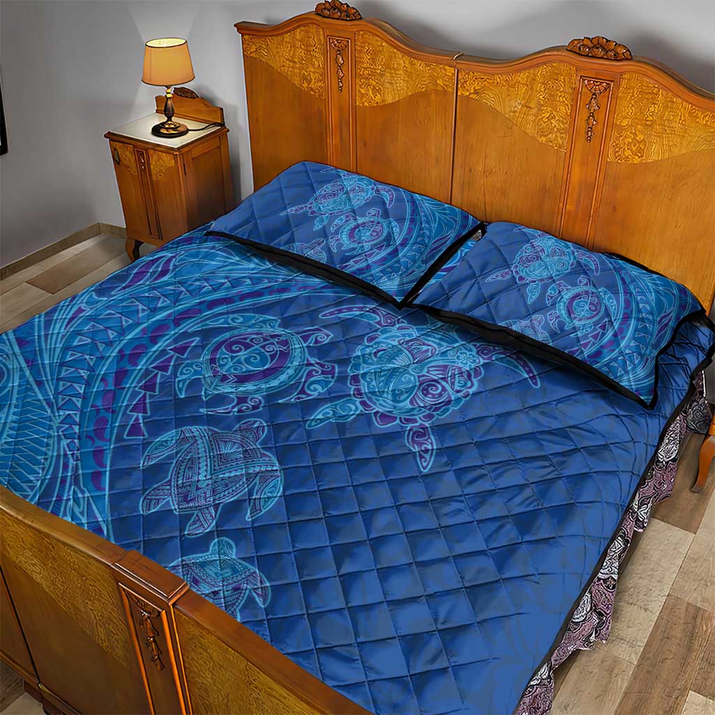 Hawaiian Turtles and Polynesian Art Tattoo Quilt Bed Set Ocean Abyss