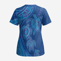Hawaiian Turtles and Polynesian Art Tattoo Scrub Top Ocean Abyss - Polynesian Pride