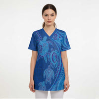 Hawaiian Turtles and Polynesian Art Tattoo Scrub Top Ocean Abyss - Polynesian Pride