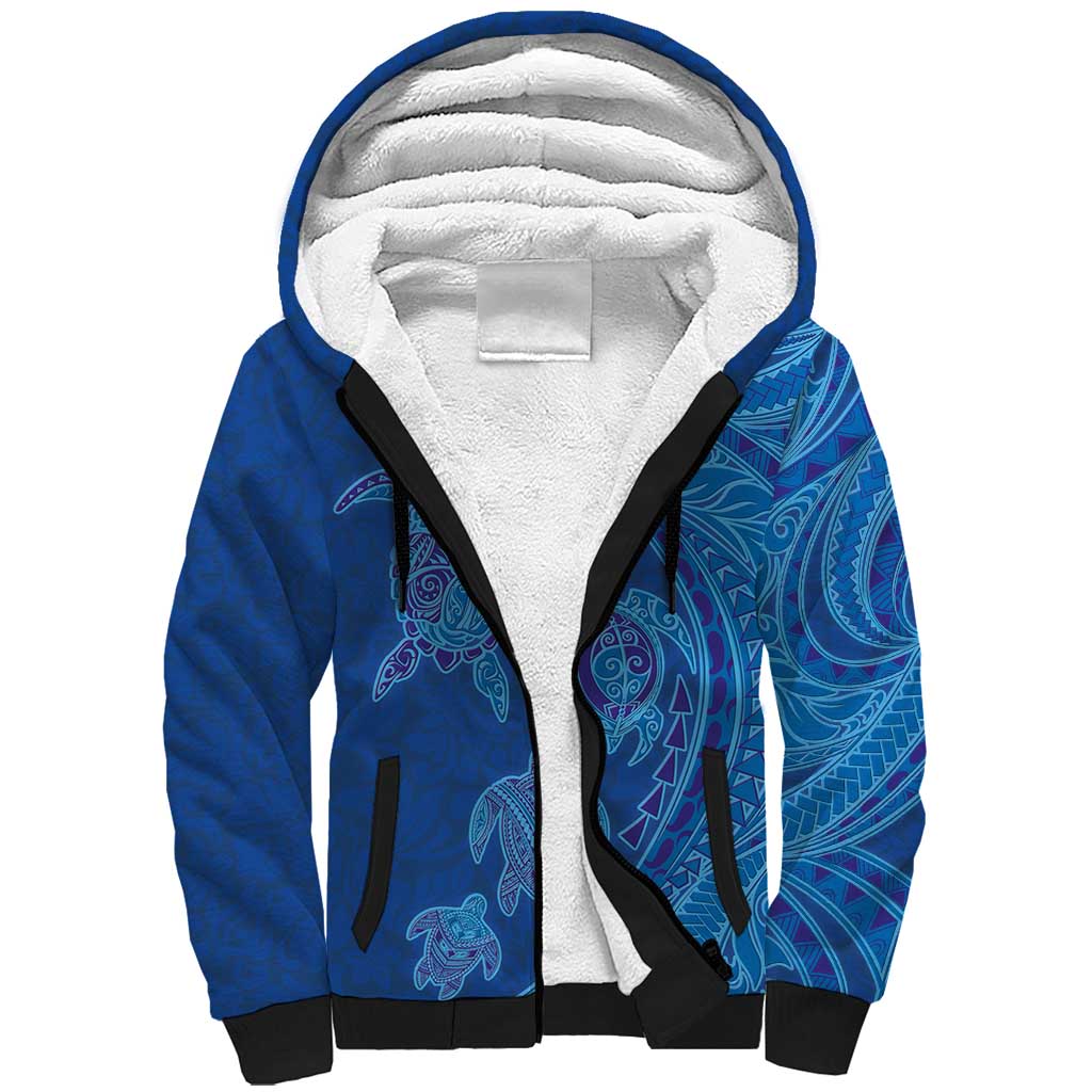 Hawaiian Turtles and Polynesian Art Tattoo Sherpa Hoodie Ocean Abyss LT03 Unisex Blue - Polynesian Pride