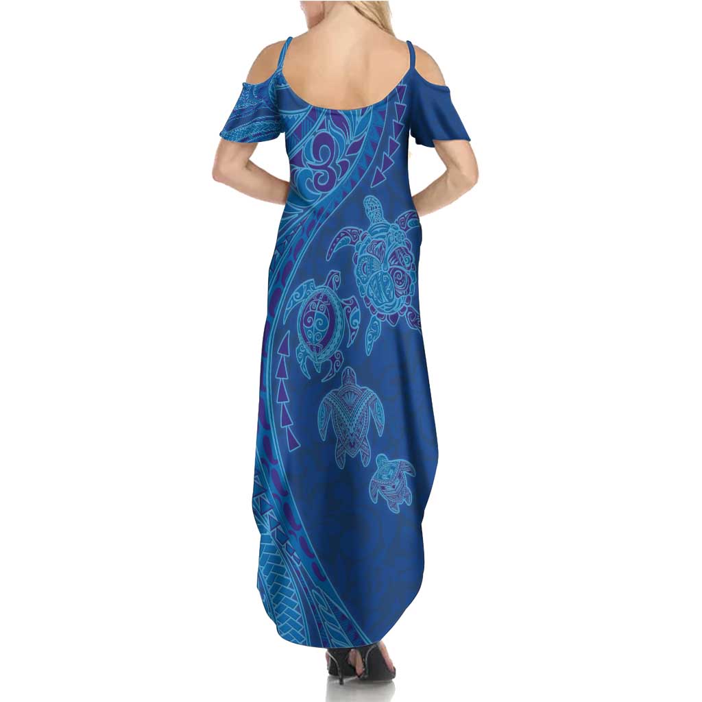 Hawaiian Turtles and Polynesian Art Tattoo Summer Maxi Dress Ocean Abyss