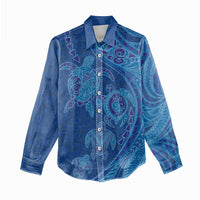 Hawaiian Turtles and Polynesian Art Tattoo Women Casual Shirt Ocean Abyss