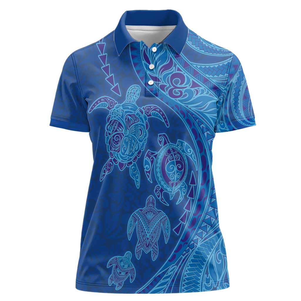 Hawaiian Turtles and Polynesian Art Tattoo Women Polo Shirt Ocean Abyss