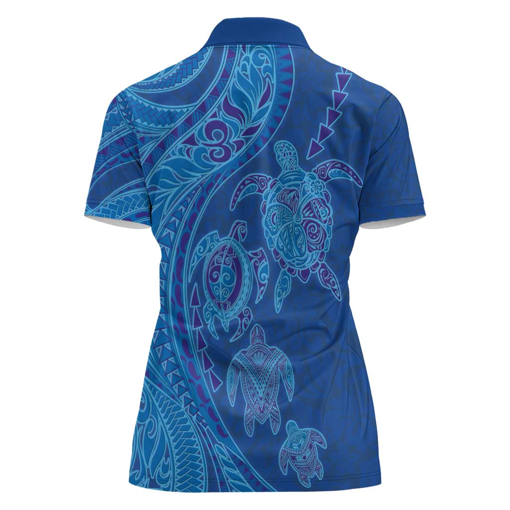 Hawaiian Turtles and Polynesian Art Tattoo Women Polo Shirt Ocean Abyss