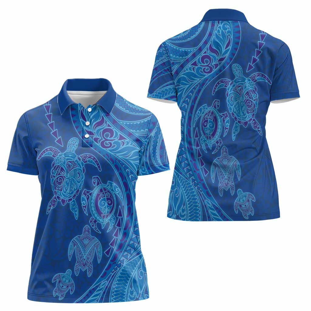 Hawaiian Turtles and Polynesian Art Tattoo Women Polo Shirt Ocean Abyss