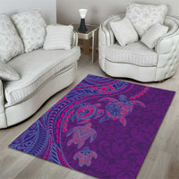 Hawaiian Turtles and Polynesian Art Tattoo Area Rug Dusky Violet