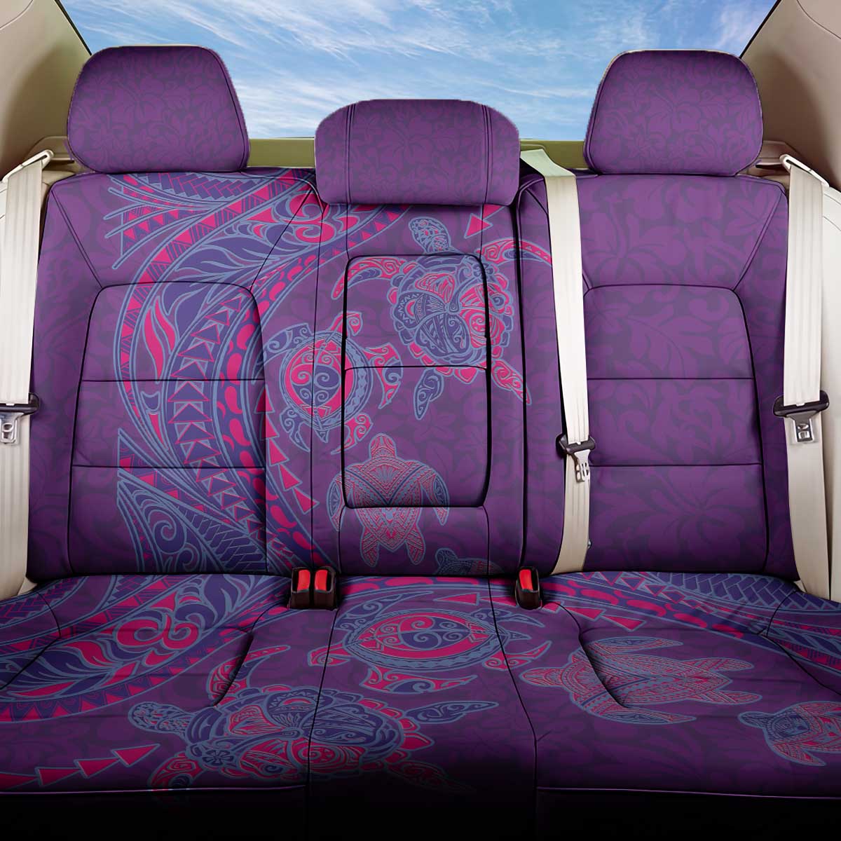 Hawaiian Turtles and Polynesian Art Tattoo Back Car Seat Cover Dusky Violet