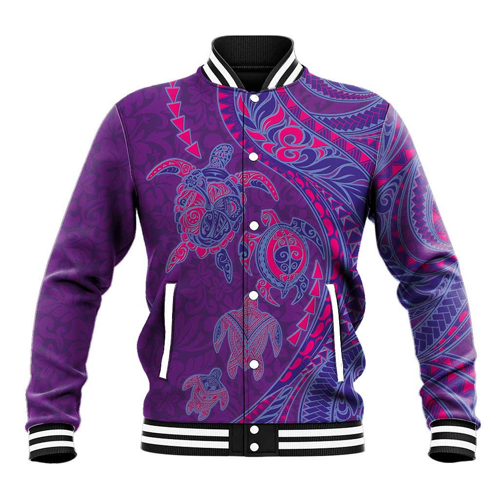 Hawaiian Turtles and Polynesian Art Tattoo Baseball Jacket Dusky Violet LT03 Unisex Purple - Polynesian Pride